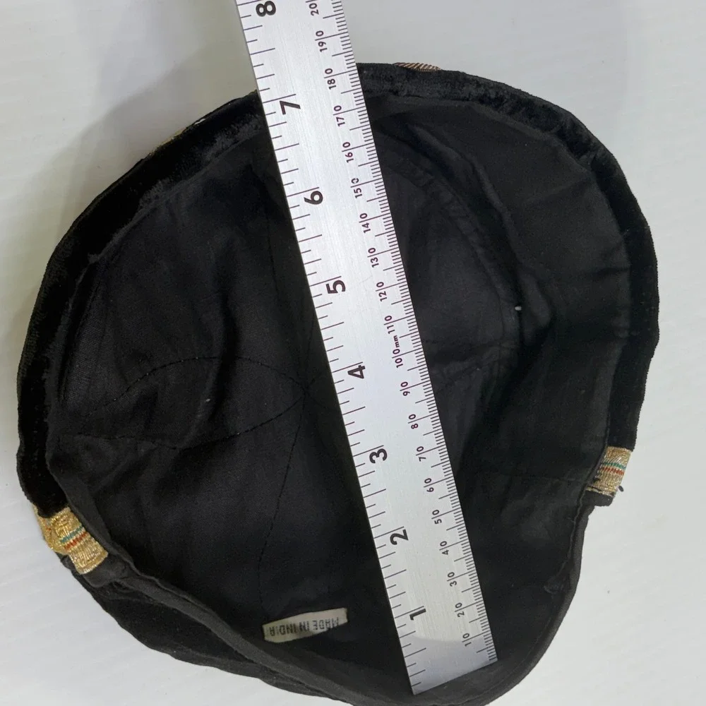 Vintage Black Velvet Pillbox Hat Gold Bullion Embroidery Pearls Made in India